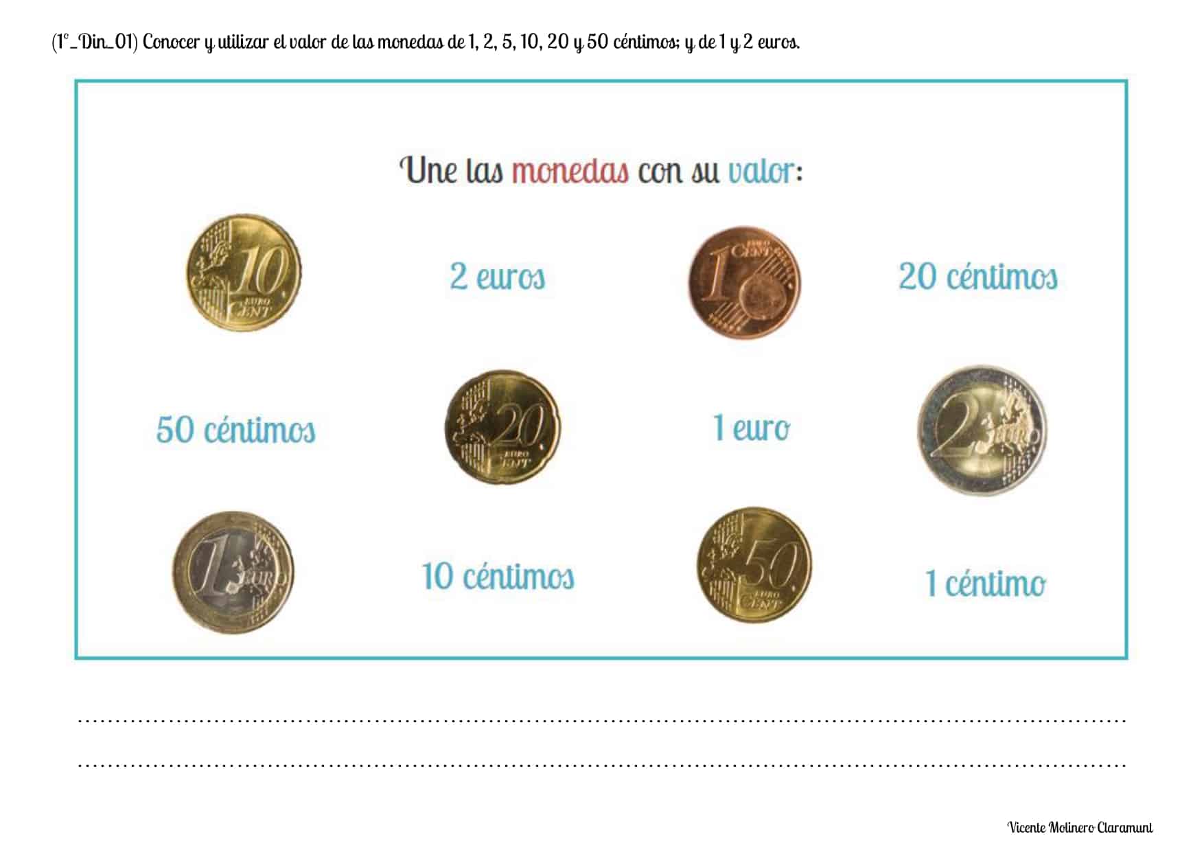 💙 SISTEMA MONETARIO 💙 Primero Educación Primaria (6 años)