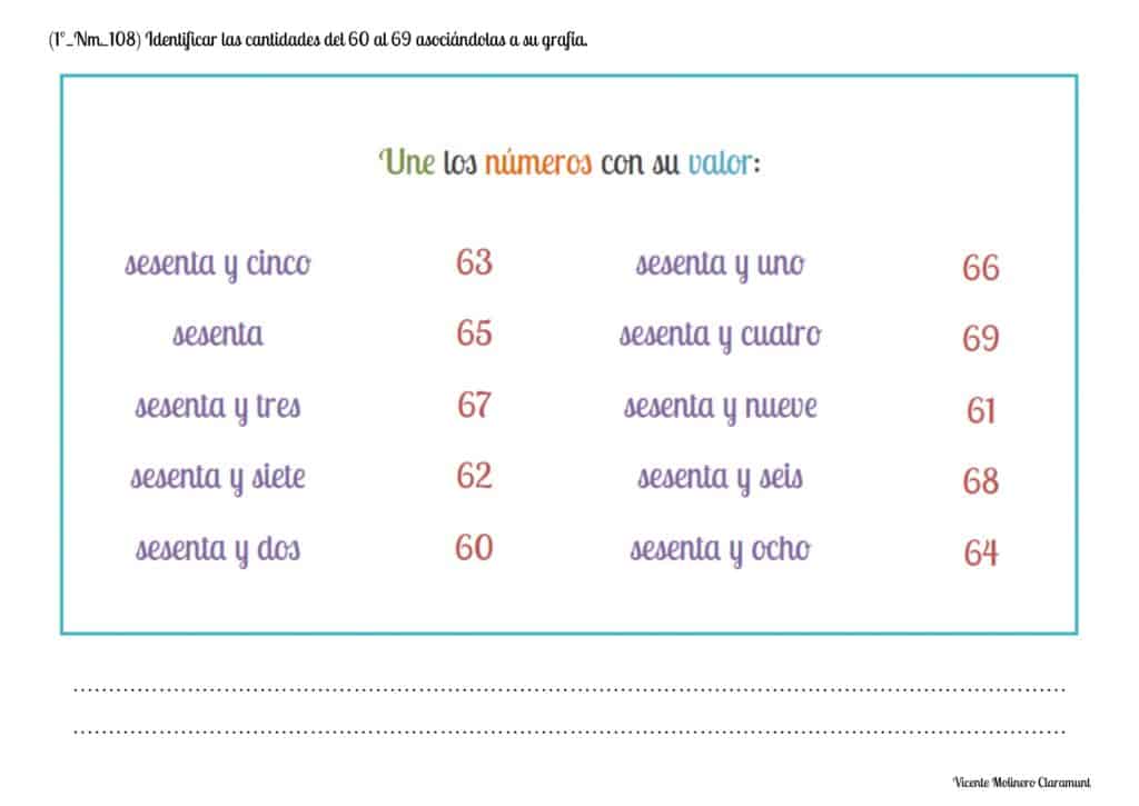 💙 NÚMEROS DEL 60 AL 70 💙 Primero de Educación Primaria (6 años)