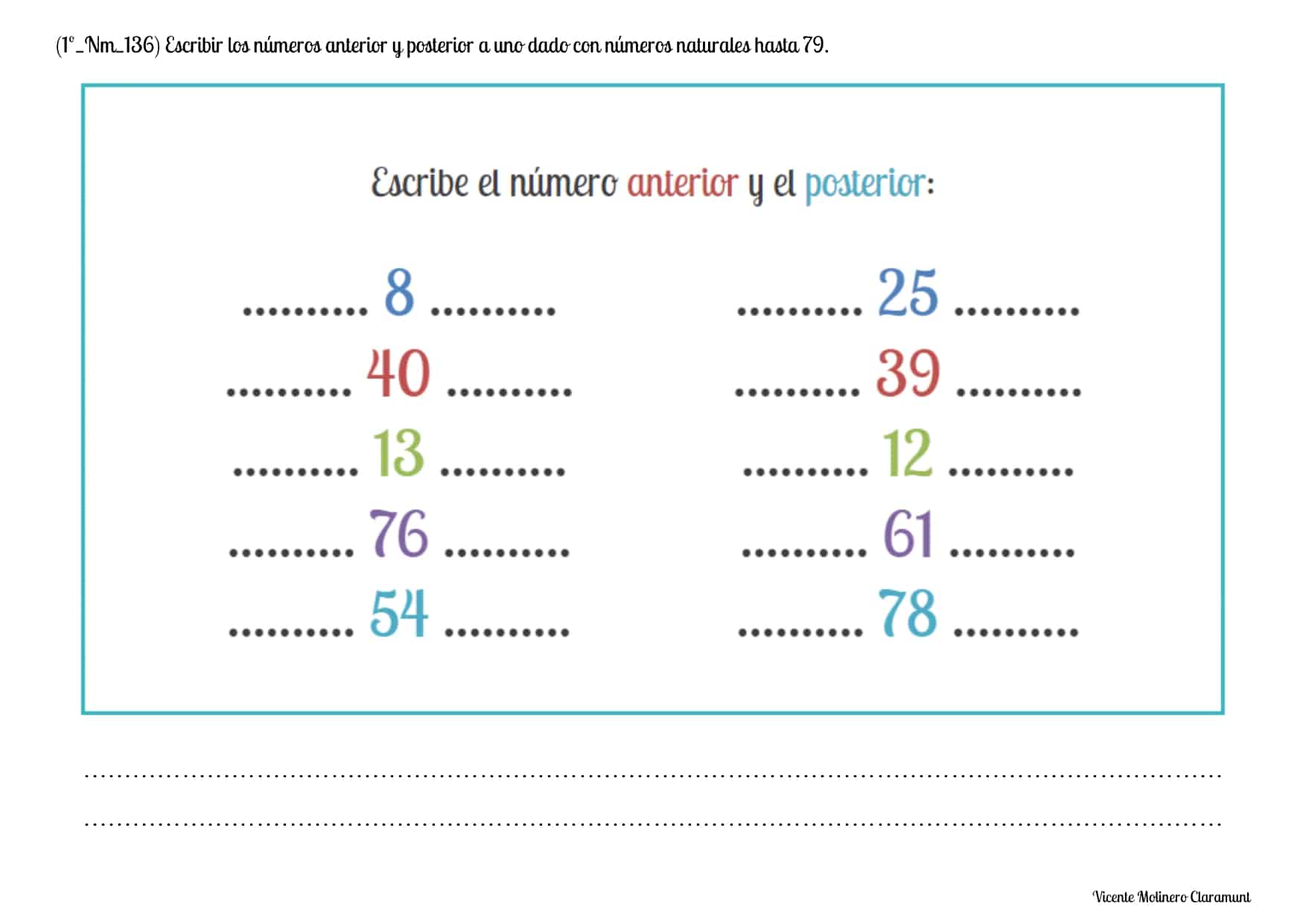  N MEROS DEL 70 AL 80 Primero De Educaci n Primaria 6 A os 