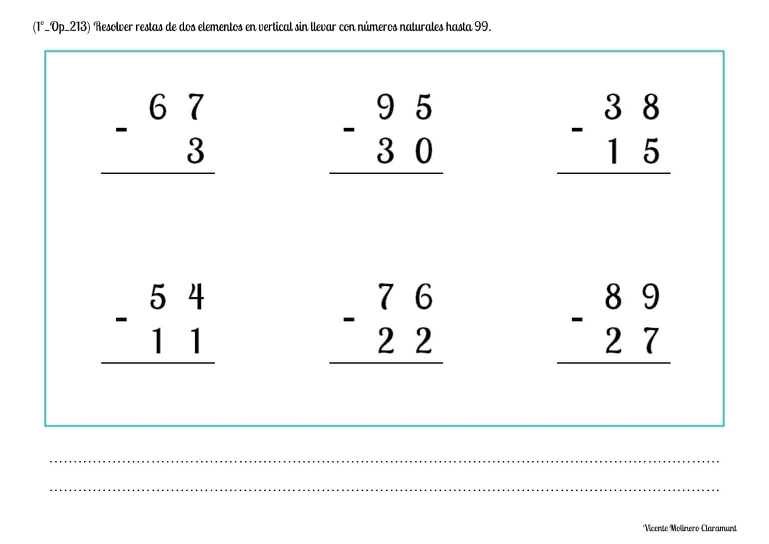 💙 RESTAR DEL 0 AL 99 💙 Primero de Educación Primaria (6 años)