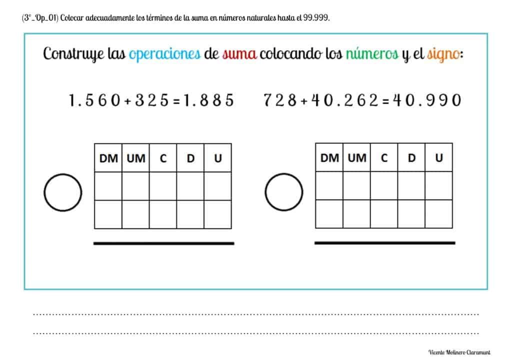 💙 SUMAR DEL 0 AL 99.999 💙 Tercero de Educación Primaria (8