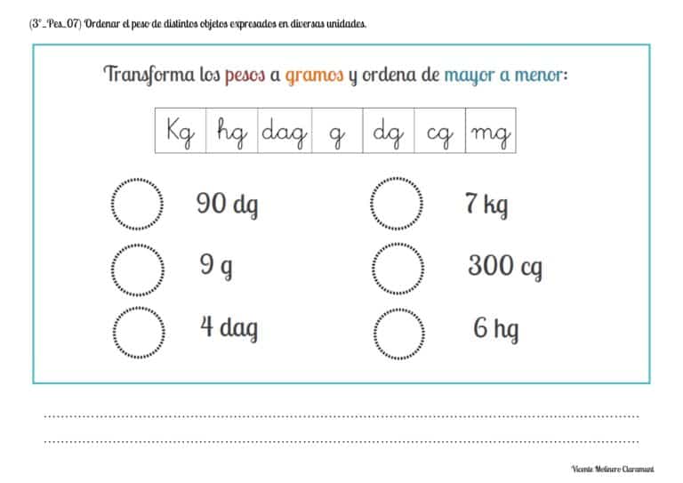 💙 MEDIDAS DE MASA Y PESO 💙 Tercero Educación Primaria (8 años)