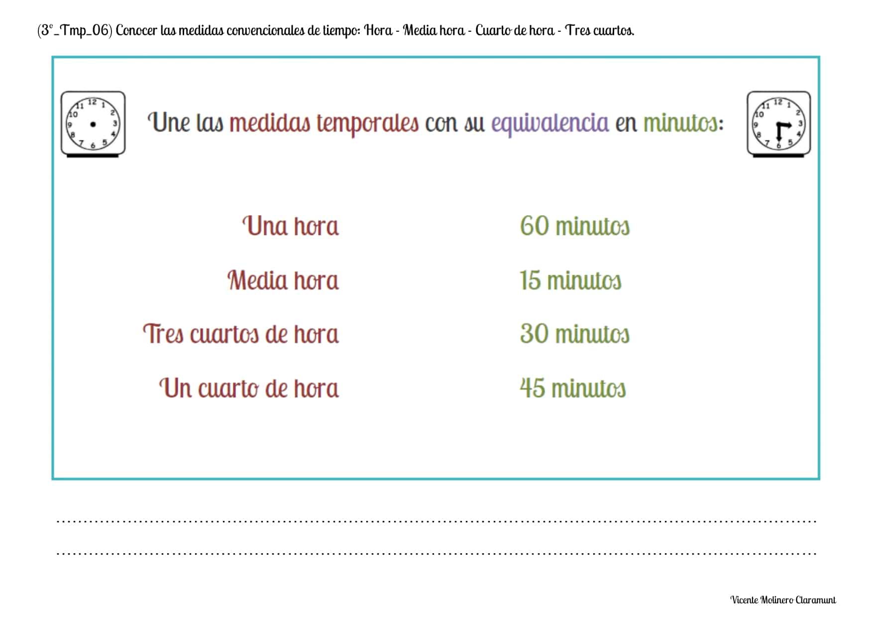 💙 MEDIDAS DE TIEMPO 💙 Tercero Educación Primaria (8 años)