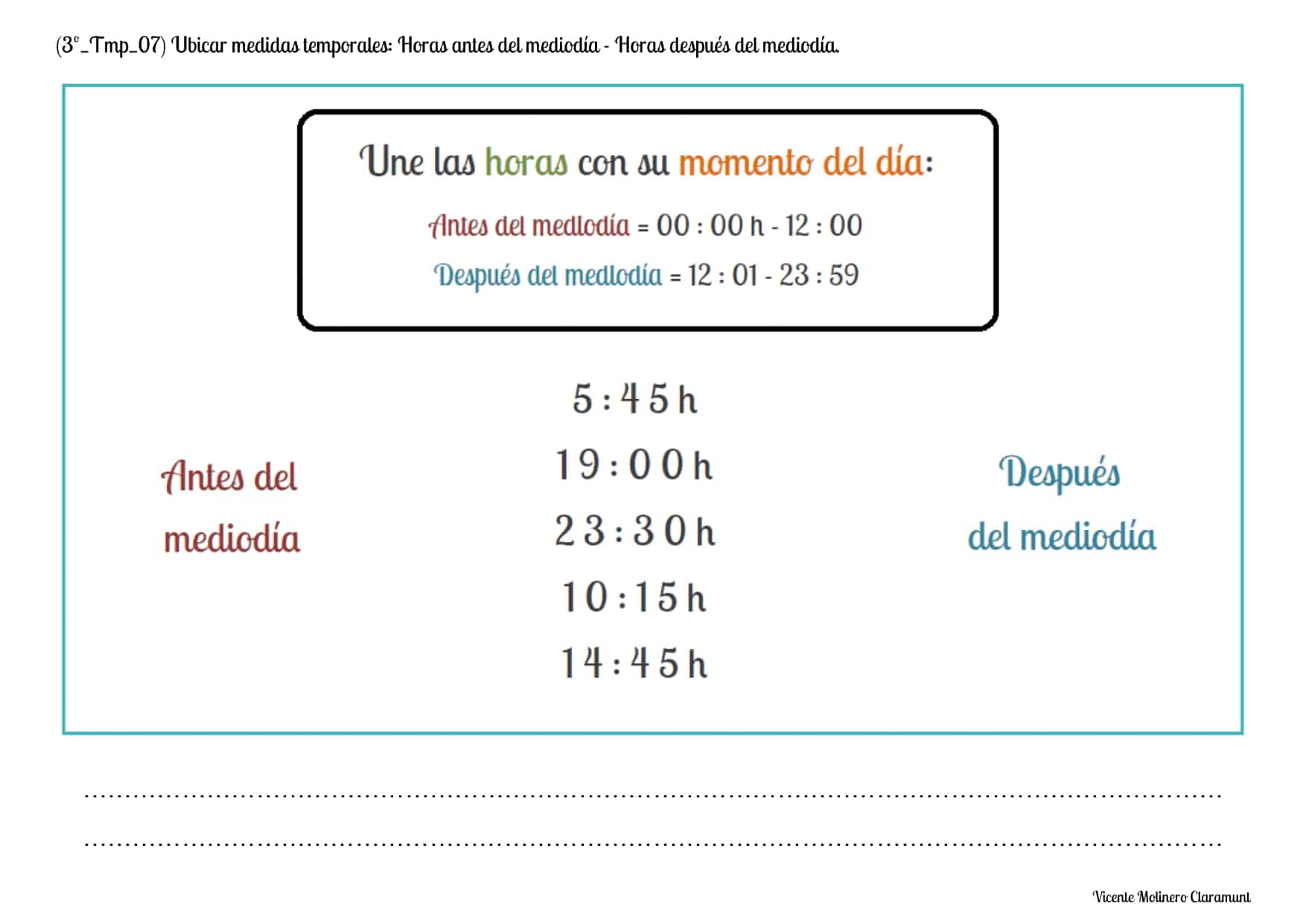 💙 MEDIDAS DE TIEMPO 💙 Tercero Educación Primaria (8 años)