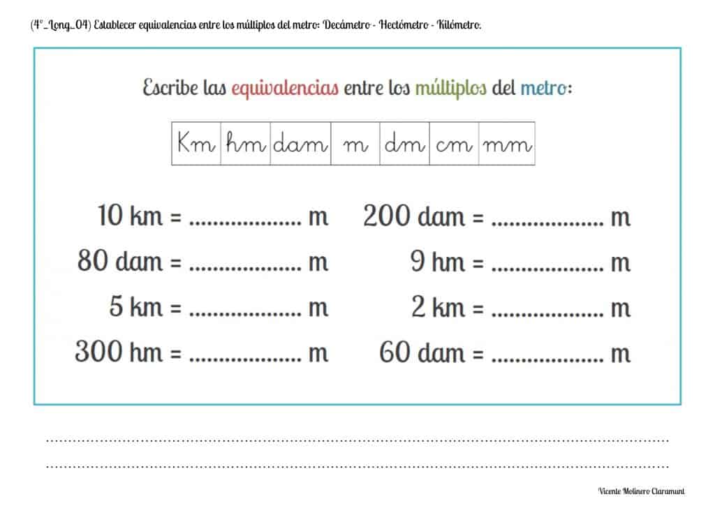 Medidas De Longitud Cuarto Educacion Primaria 9 Anos