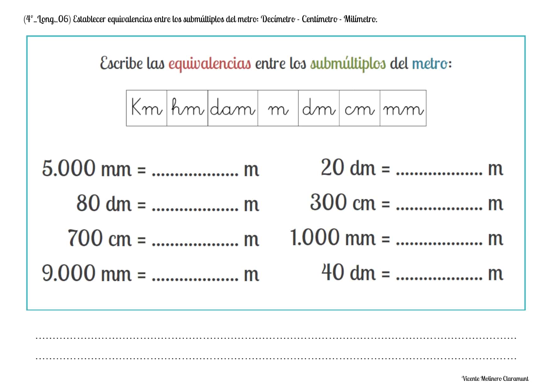 💙 MEDIDAS DE LONGITUD 💙 Cuarto Educación Primaria (9 años)