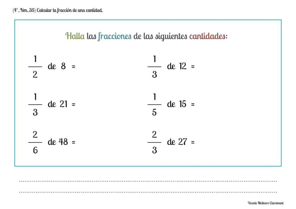💙 NÚMEROS FRACCIONARIOS 💙 Cuarto Educación Primaria (9 años)