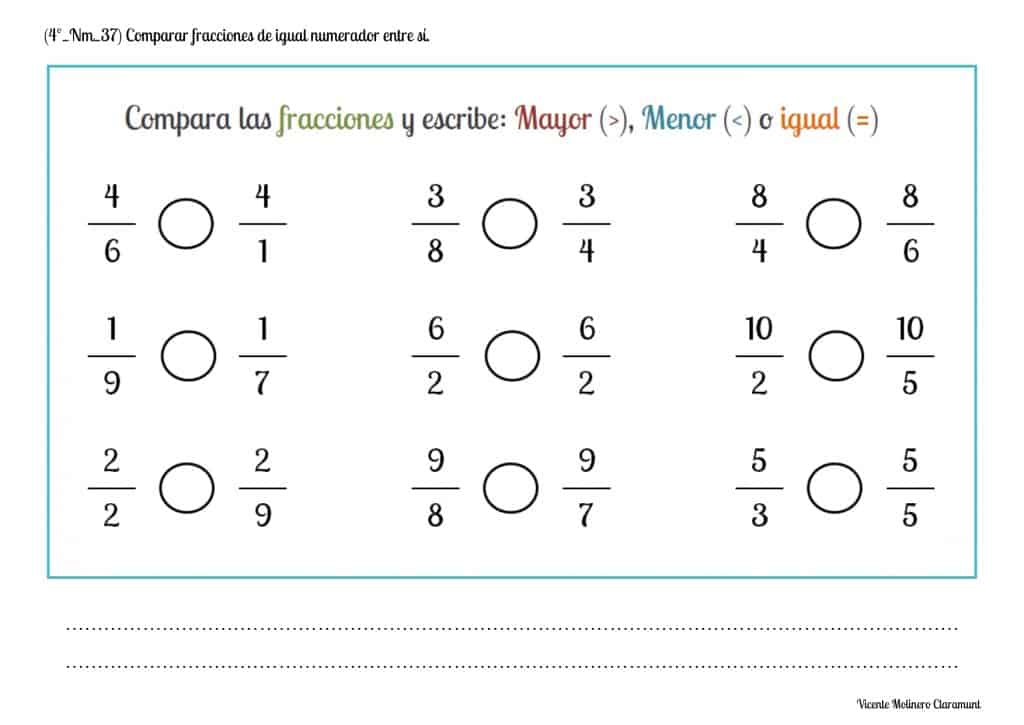 💙 NÚMEROS FRACCIONARIOS 💙 Cuarto Educación Primaria (9 años)