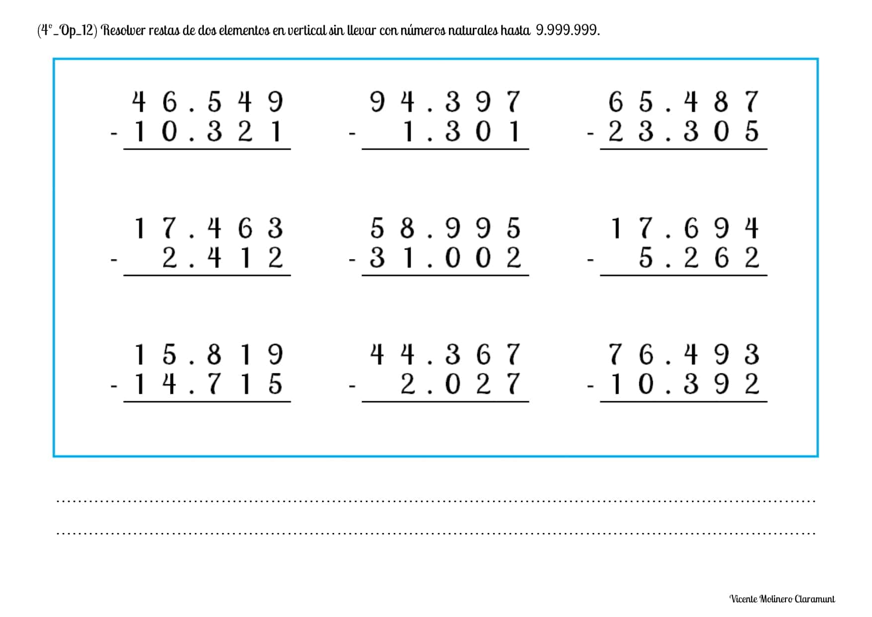 Práctica De Resta De Dos Dígitos