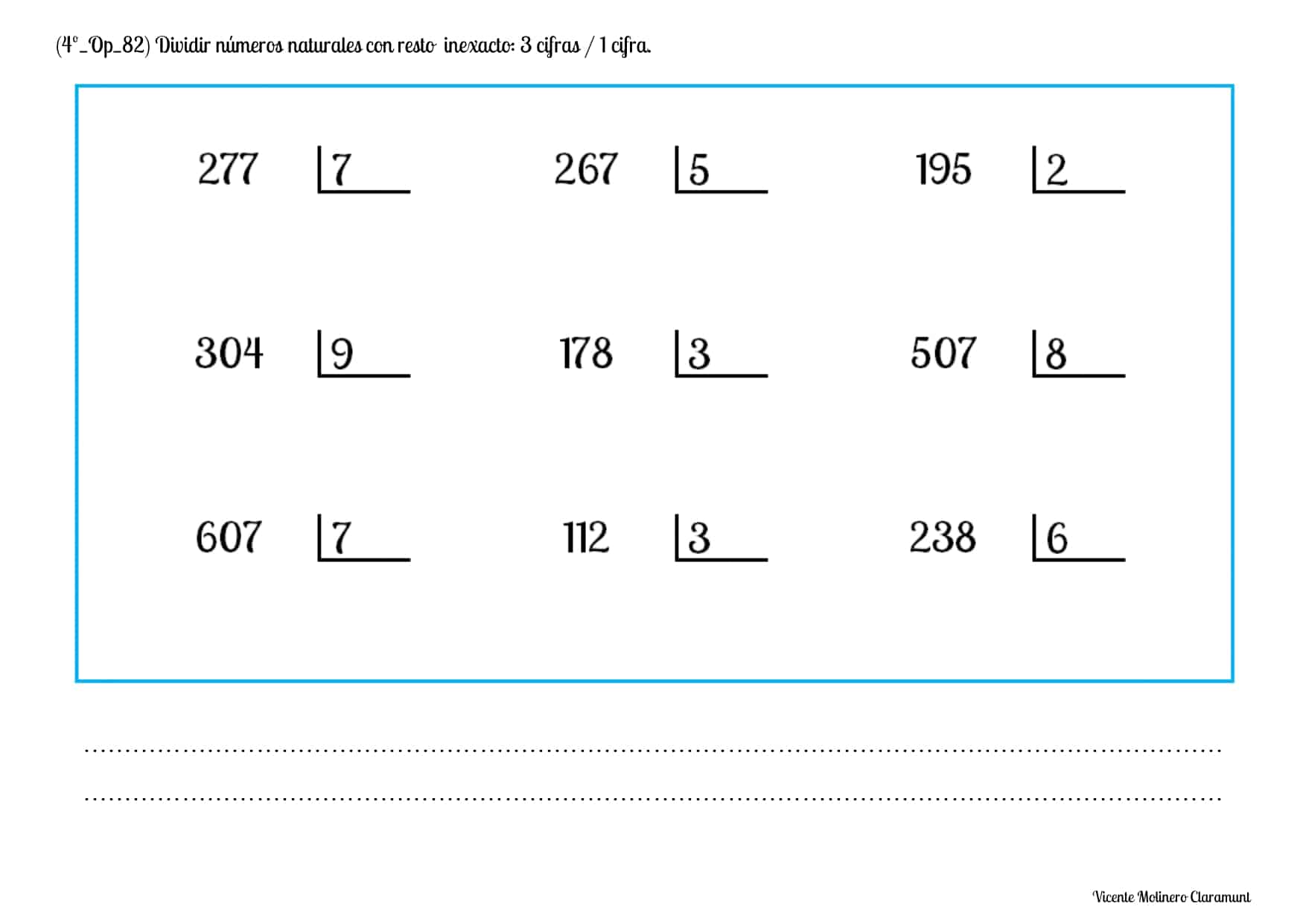 貯 Divisiﾃ哲 Por 1 Cifra 貯 Cuarto De Educaciﾃｳn Primaria 9 Aﾃｱos