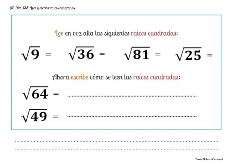 💙 RAÍZ CUADRADA 💙 Quinto Educación Primaria