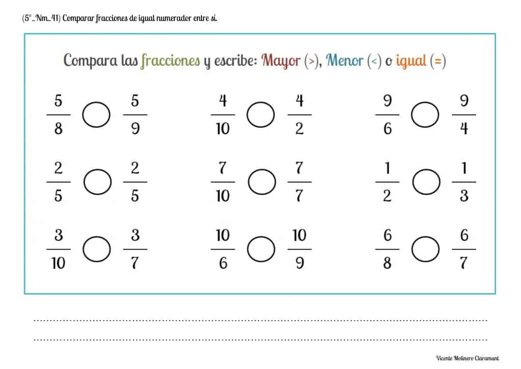 Números Fraccionarios Quinto Educación Primaria 10 Años