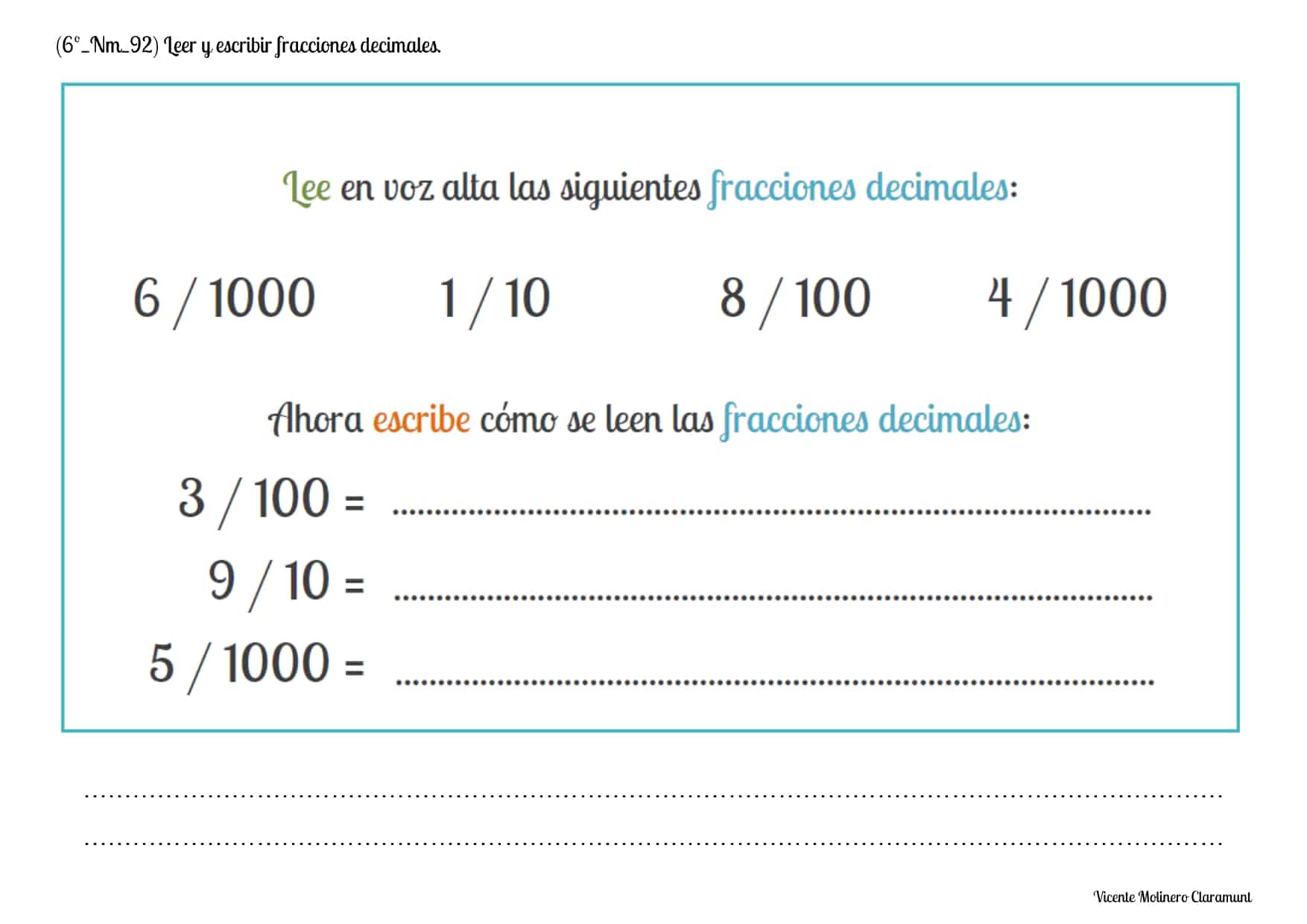 💙 FRACCIONES DECIMALES 💙 Sexto Educación Primaria