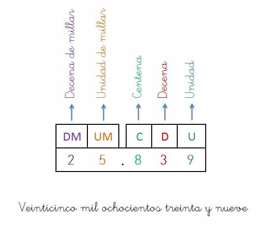valor posicional de los numeros de 5 cifras